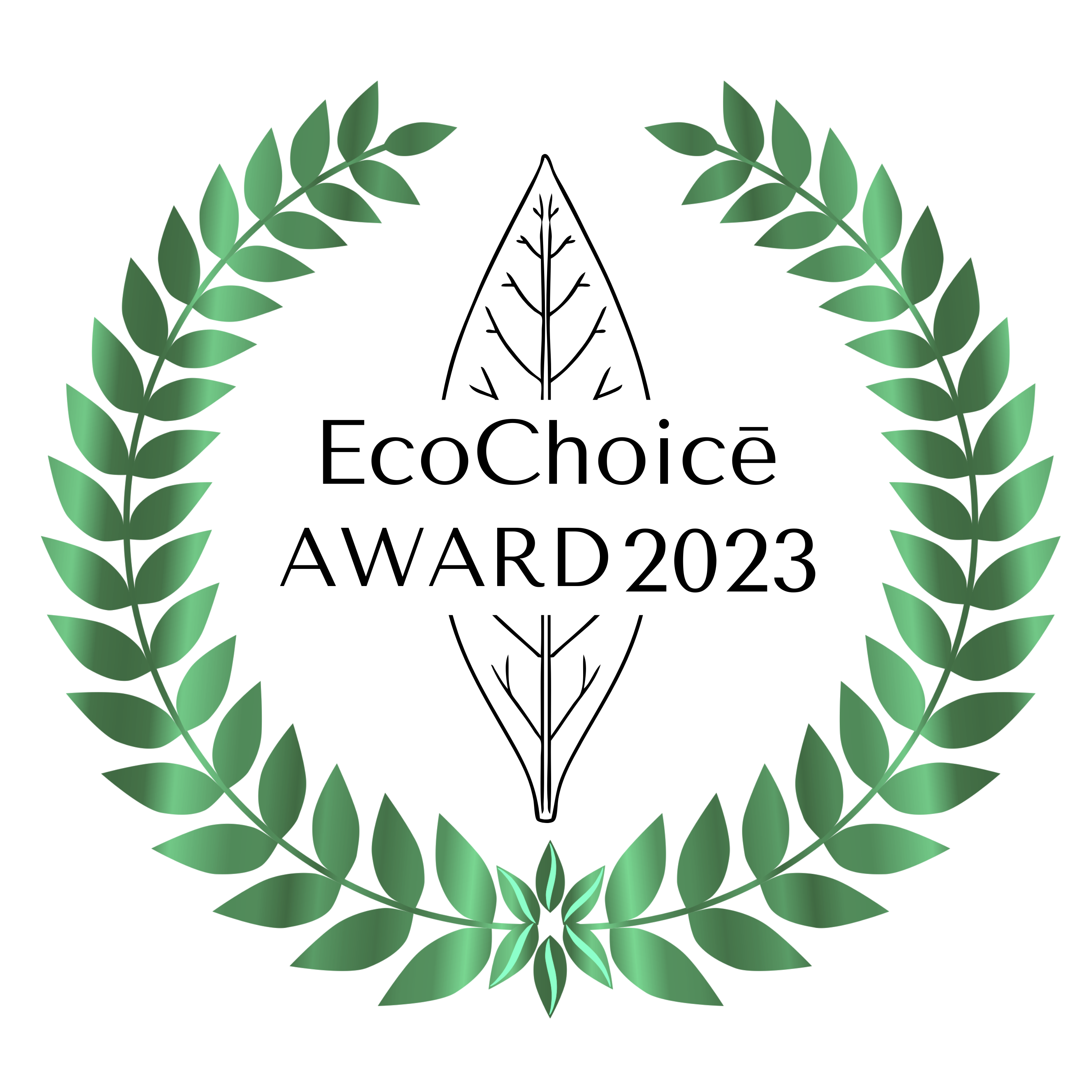 Image of the Eco Choice Award for organic skincare products australia which is a green wreath of leaves with words saying Eco Choice Award 2023 in the centre